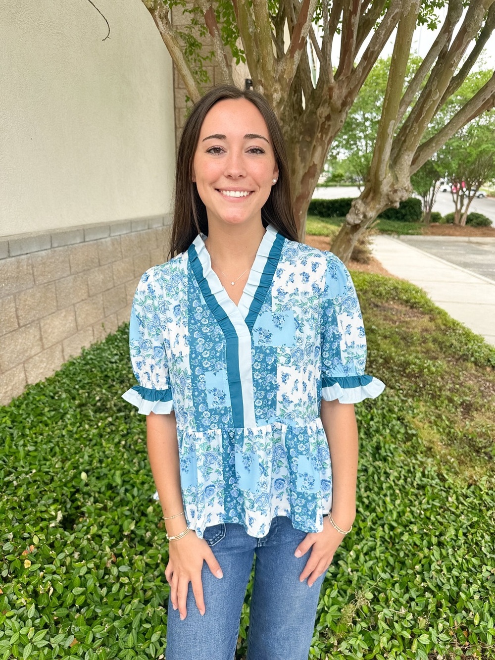 Simply southern Sweet Puff Top - Blue Patch